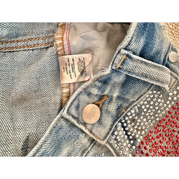 Victorias Secret Pink Denim Rhinestone Embellished Frayed Hem Shorts Size 8 - Picture 6 of 6